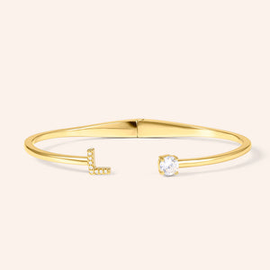 "My Signature" Pave Initial & Solitaire Open Cuff Bracelet
