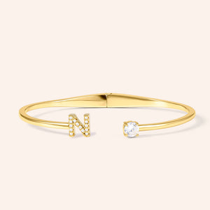"My Signature" Pave Initial & Solitaire Open Cuff Bracelet