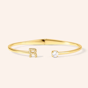 "My Signature" Pave Initial & Solitaire Open Cuff Bracelet