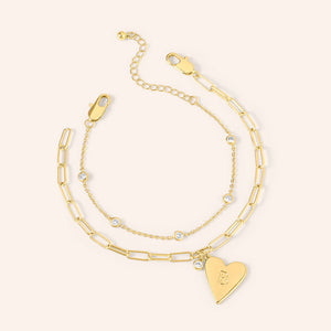 "Initial This" Set of Two Initial Heart & Stationed Layering Bracelets