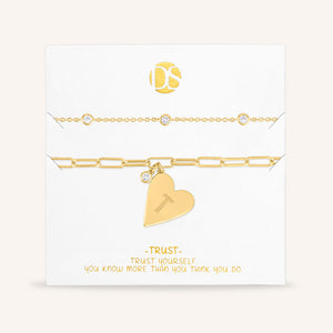 "Initial This" Set of Two Initial Heart & Stationed Layering Bracelets