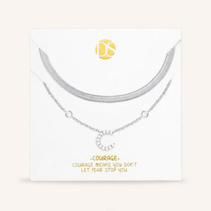 "Ready-Set-Sparkle" Set of Two Pave Initial & Herringbone Layering Necklaces