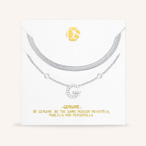 "Ready-Set-Sparkle" Set of Two Pave Initial & Herringbone Layering Necklaces