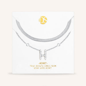 "Ready-Set-Sparkle" Set of Two Pave Initial & Herringbone Layering Necklaces