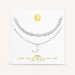 "Ready-Set-Sparkle" Set of Two Pave Initial & Herringbone Layering Necklaces