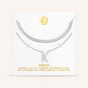 "Ready-Set-Sparkle" Set of Two Pave Initial & Herringbone Layering Necklaces