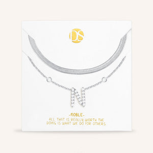 "Ready-Set-Sparkle" Set of Two Pave Initial & Herringbone Layering Necklaces