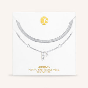 "Ready-Set-Sparkle" Set of Two Pave Initial & Herringbone Layering Necklaces