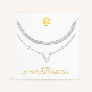 "Ready-Set-Sparkle" Set of Two Pave Initial & Herringbone Layering Necklaces