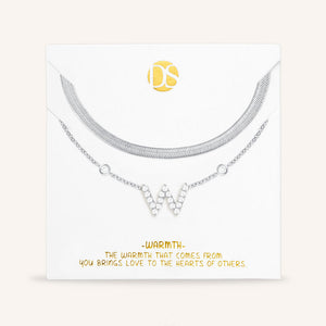 "Ready-Set-Sparkle" Set of Two Pave Initial & Herringbone Layering Necklaces