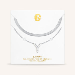 "Ready-Set-Sparkle" Set of Two Pave Initial & Herringbone Layering Necklaces