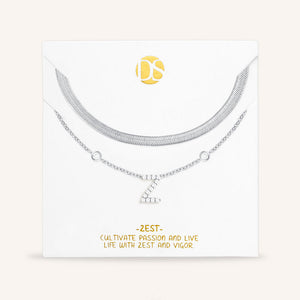 "Ready-Set-Sparkle" Set of Two Pave Initial & Herringbone Layering Necklaces