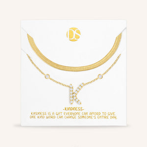 "Ready-Set-Sparkle" Set of Two Pave Initial & Herringbone Layering Necklaces