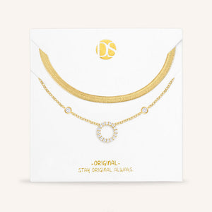 "Ready-Set-Sparkle" Set of Two Pave Initial & Herringbone Layering Necklaces