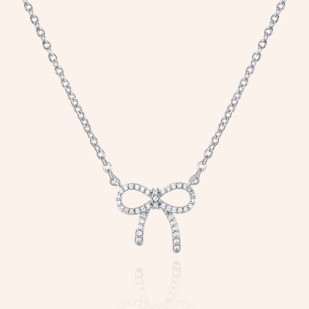 "Petite Bow" Pave Pendant Necklace