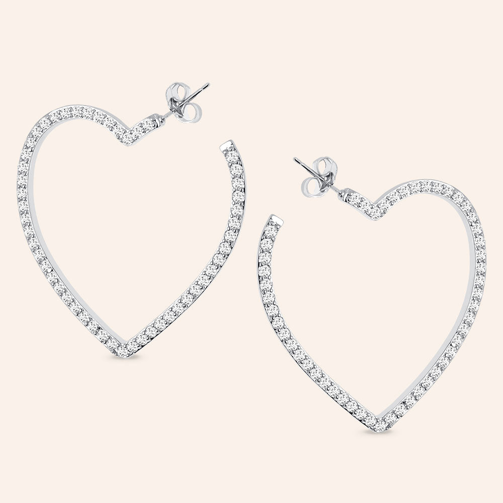 "Lysha" 4.8CTW Pave Inside-outside Heart 1.7" Hoops