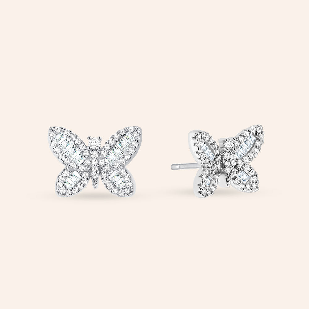 "Audre" 2.5CTW Baguette Cut Butterfly Stud Earrings