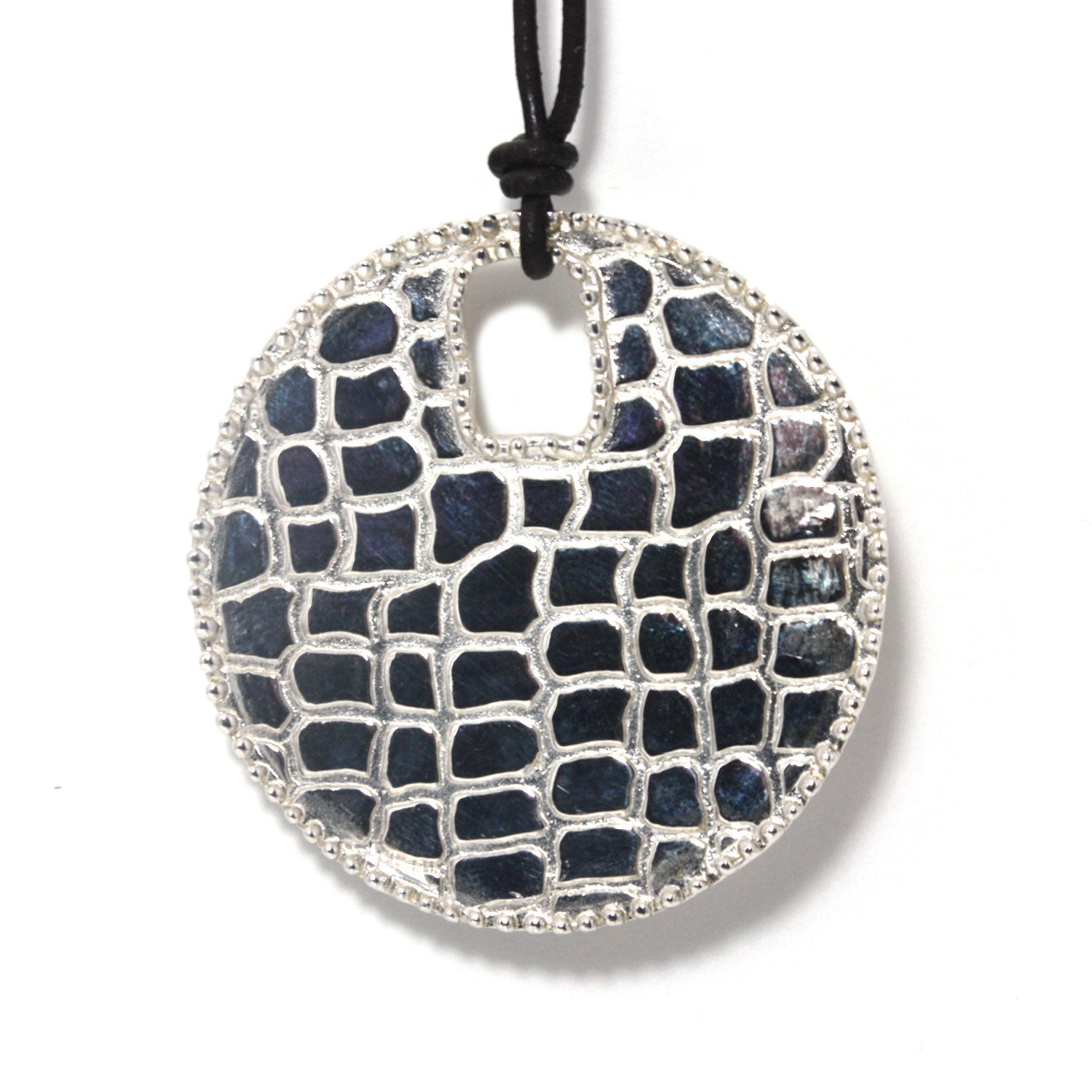 Rhodium Plated Sterling Silver, Disc Pendant Necklace