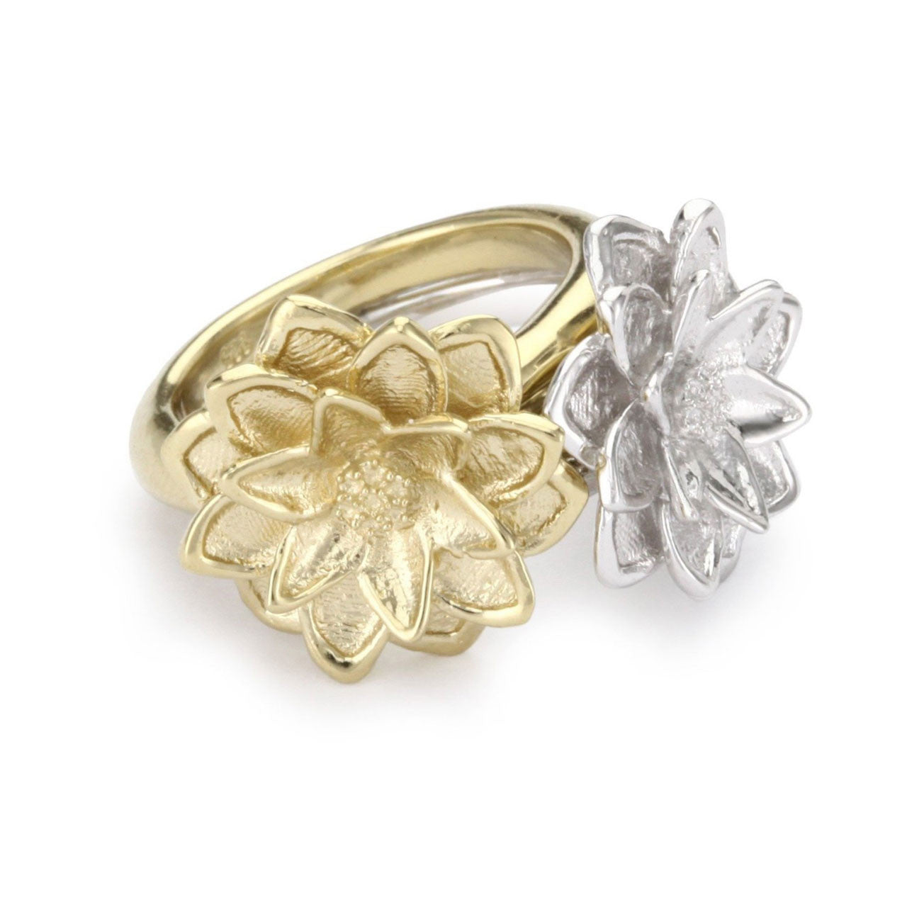 Set Of Two, 18K Yg And Rhodium Plated Sterling Silver, Lotus Rings