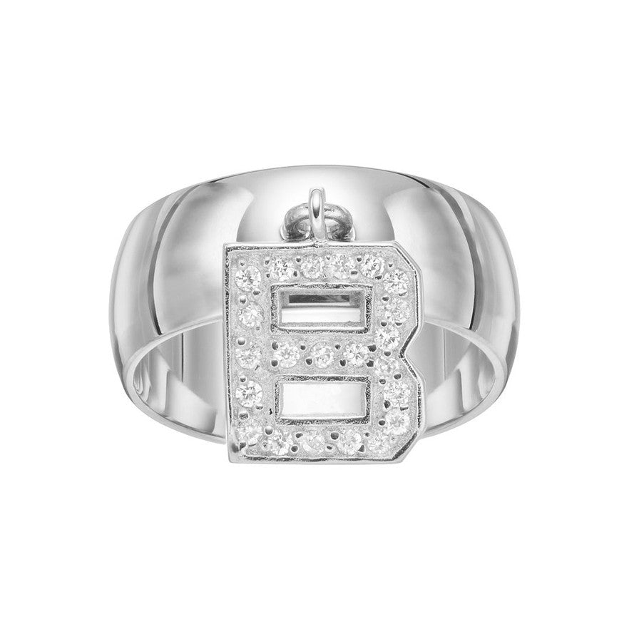 Rhodium Plated Sterling Silver Ds  White Cz Cube Charm Letter