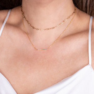 "Always with Me" 1.0CTW Rainbow Pave Delicate ID  Necklace- Gold Vermeil over Sterling Silver