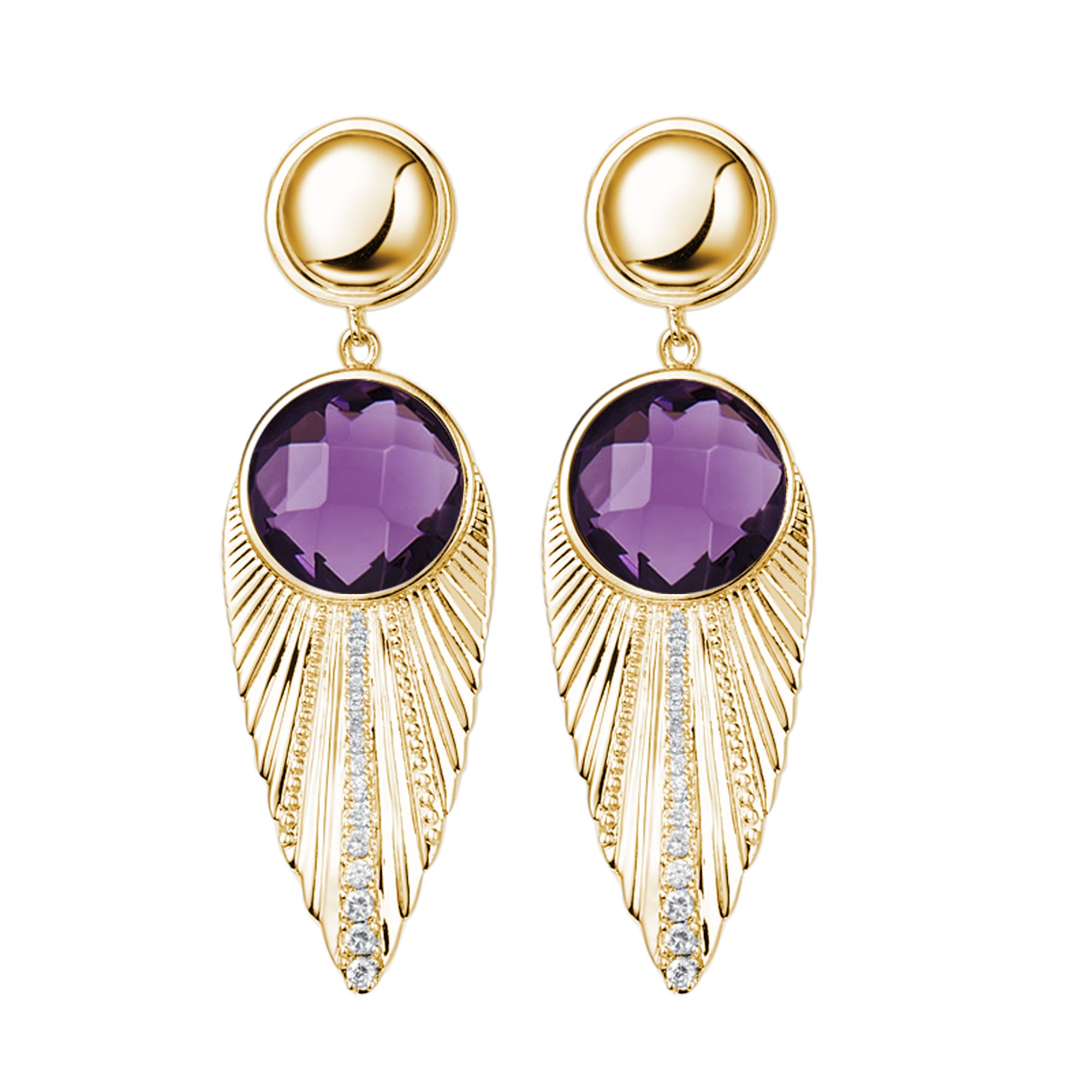 "Deco Owl" Purple Crystal Goldtone Drop Earrings