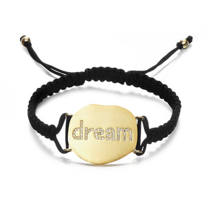 18K YG Plated "Inspire to Dazzle"  CZ Macrame Inspirational Self Tie Bracelet